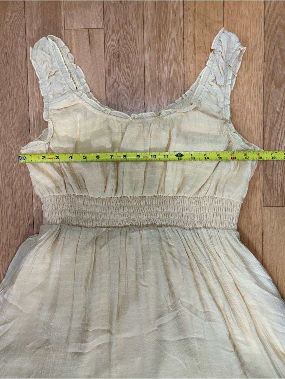 Butter Yellow Smocked Tiered Midi Dress Ruffle Boho Prairie Size L - Picture 6 of 6